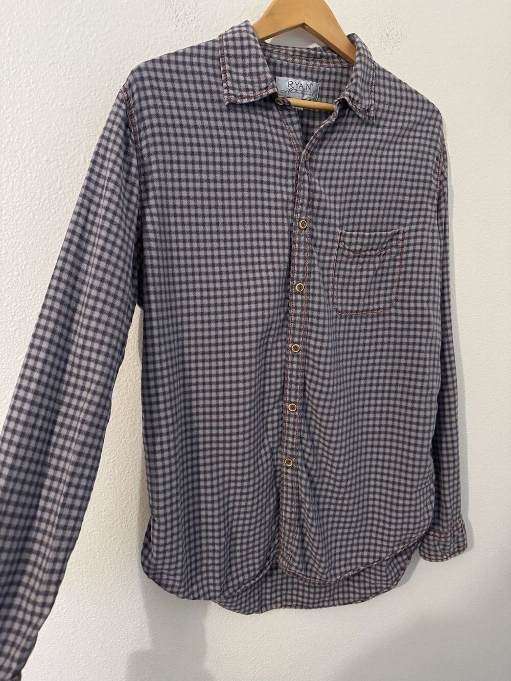 Ryan Michael Shirt Mens Large Gray Western Silk Blend Cowboy Check L
